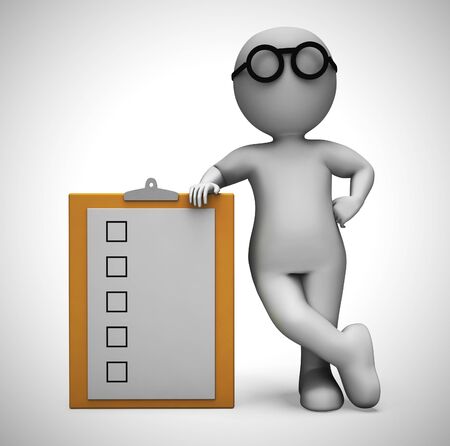 Checklist concept icon with copyspace a template for questionnaire. An agenda or inventory with checkmarks - 3d illustrationの写真素材