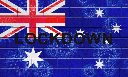 Australia lockdown to prevent coronavirus epidemic and outbreak. Covid 19 Australian precautions to lock down disease infection - 3d Illustrationの写真素材