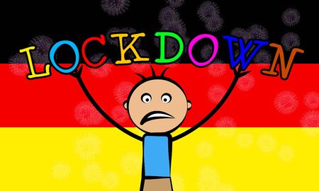 German kids lockdown stopping ncov epidemic or outbreak. Covid 19 Germany ban to isolate children disease infection - 3d Illustrationの写真素材