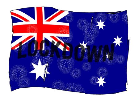 Australia lockdown to prevent coronavirus epidemic and outbreak. Covid 19 Australian precautions to lock down disease infection - 3d Illustrationの写真素材