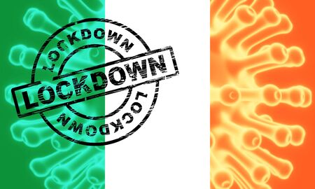 Ireland lockdown or curfew to stop covid19 epidemic. Covid 19 Irish precaution to isolate virus infection - 3d Illustrationの写真素材