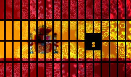 Spain lockdown stopping ncov epidemic or outbreak. Covid 19 Spanish ban to isolate disease infection - 3d Illustrationの写真素材