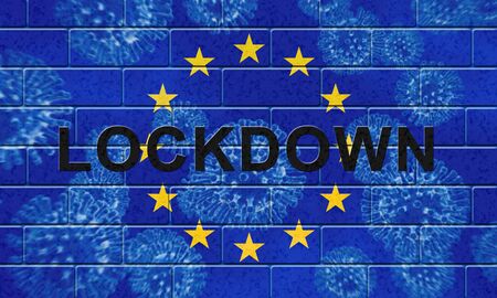 EU lockdown to stop covid19 epidemic or outbreak. Covid 19 European Union restrictions to isolate disease infection - 3d Illustrationの写真素材