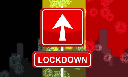 Belgium lockdown to control coronavirus epidemic or outbreak. Covid 19 belgian restriction to lock down disease infection - 3d Illustrationの写真素材