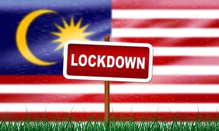 Malaysia lockdown stopping ncov epidemic or outbreak. Covid 19 Malaysian ban to isolate disease infection - 3d Illustrationの写真素材
