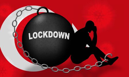 Turkey lockdown preventing covid19 epidemic and outbreak. Covid 19 Turkish precaution to isolate disease infection - 3d Illustrationの写真素材