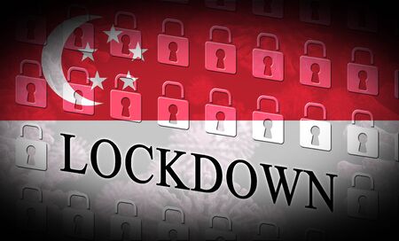 Singapore lockdown preventing ncov pandemic and outbreak. Covid 19 Singaporean precaution to isolate disease infection - 3d Illustrationの写真素材