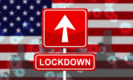 USA lockdown or shutdown from ncov epidemic outbreak. Covid 19 American precaution to stop disease infection - 3d Illustrationの写真素材