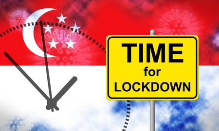 Singapore lockdown preventing ncov pandemic and outbreak. Covid 19 Singaporean precaution to isolate disease infection - 3d Illustrationの写真素材