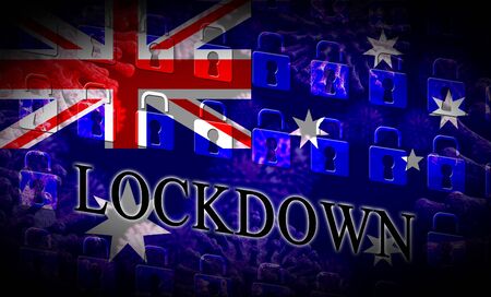 Australia lockdown to prevent coronavirus epidemic and outbreak. Covid 19 Australian precautions to lock down disease infection - 3d Illustrationの写真素材