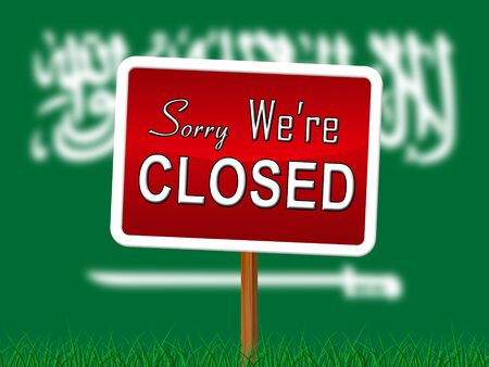 Saudi Arabia lockdown sign in solitary confinement or stay home. Arabian lock down from covid-19 pandemic - 3d Illustrationの写真素材