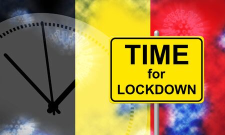 Belgium lockdown controlling coronavirus epidemic or outbreak. Covid 19 belgian restriction to lock down disease infection - 3d Illustrationの写真素材