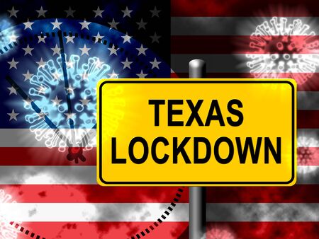 Texas lockdown means confinement from coronavirus covid-19. Texan solitary seclusion from covid19 with stay home restriction - 3d Illustrationの写真素材