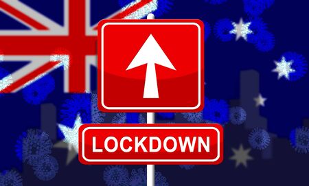 Australia lockdown to prevent coronavirus epidemic and outbreak. Covid 19 Australian precautions to lock down disease infection - 3d Illustrationの写真素材