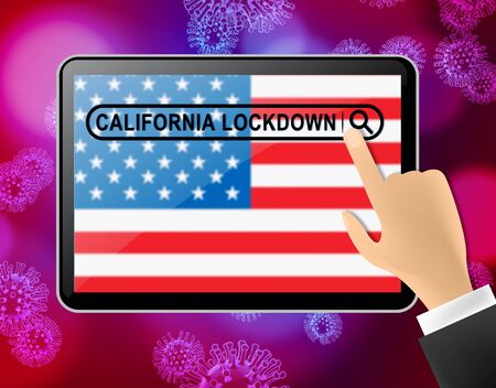 California lockdown news means confinement from coronavirus covid-19. Californian solitary seclusion from virus with stay home restriction - 3d Illustrationの写真素材