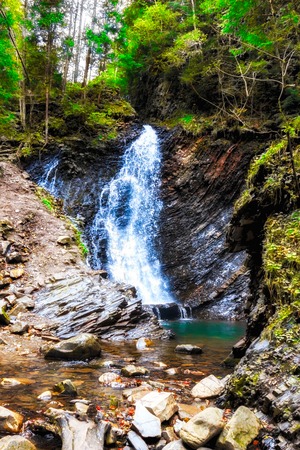 Carpathian Mountains Waterfall at National Park Ukraine colorfullの写真素材