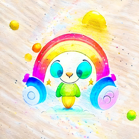 watercolor of cute rainbow cartoon doodleの素材