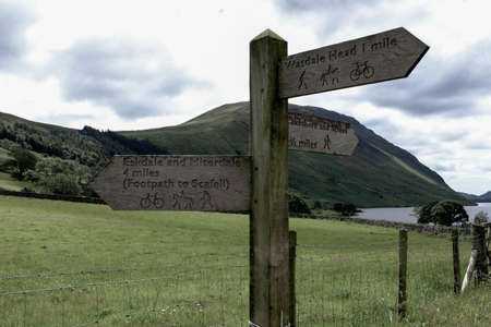 Signpost located near Scafell Pike.の写真素材