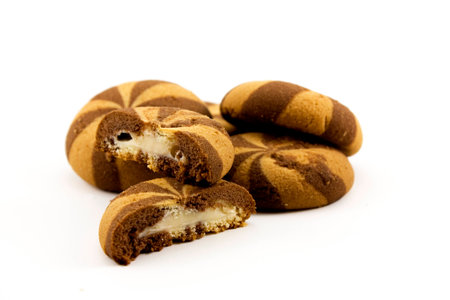 cookies with jam on white backgroundの写真素材