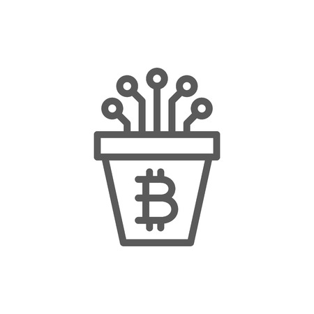 Vector bitcoin pot with closed contacts, blockchain, cryptocurrency line icon. Symbol and sign illustration design. Isolated on white backgroundのイラスト素材