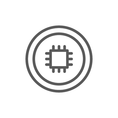 Vector coin with motherboard, blockchain, cryptocurrency, bitcoin line icon. Symbol and sign illustration design. Isolated on white backgroundのイラスト素材
