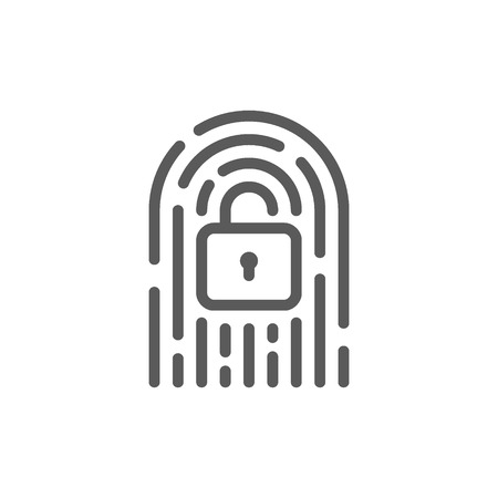 Vector fingerprint with lock, cryptocurrency, digital key line icon. Symbol and sign illustration design. Isolated on white backgroundのイラスト素材