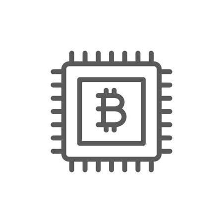 Vector motherboard with bitcoin sign, blockchain line icon. Symbol illustration design. Isolated on white backgroundのイラスト素材