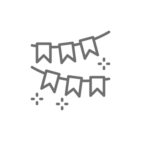 Vector garland of flags, party decoration line icon. Symbol and sign illustration design. Isolated on white backgroundのイラスト素材