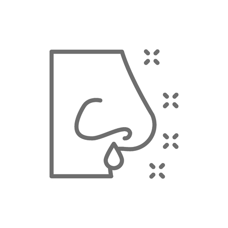Vector runny nose, rhinitis, allergy, nasal mucus line icon. Symbol and sign illustration design. Isolated on white backgroundのイラスト素材