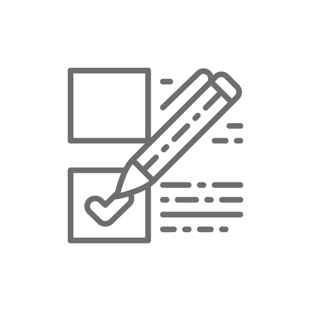 Vector voting, check mark on ballot, election checklist line icon. Symbol and sign illustration design. Isolated on white backgroundのイラスト素材