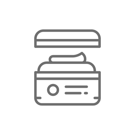 Vector round jar with lid for cosmetics, body cream, scrub line icon. Symbol and sign illustration design. Isolated on white backgroundのイラスト素材