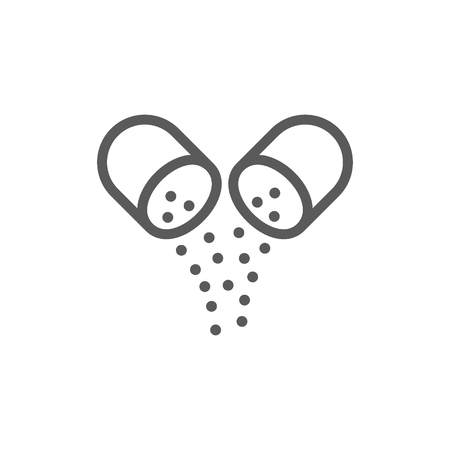 Vector broken capsule, medical pill line icon. Symbol and sign illustration design. Isolated on white backgroundのイラスト素材