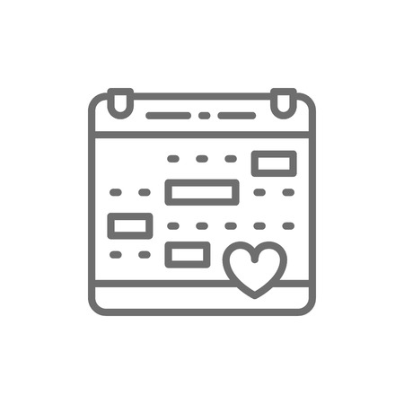 Vector love calendar, wedding date, valentines day line icon. Symbol and sign illustration design. Isolated on white backgroundのイラスト素材