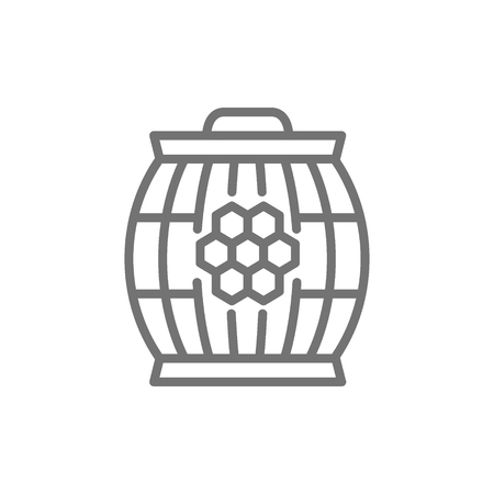 Vector wooden barrel with honey line icon. Symbol and sign illustration design. Isolated on white backgroundのイラスト素材