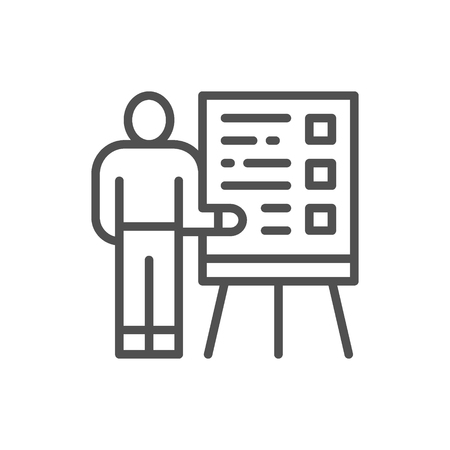 Vector man with presentation, teacher, seminar line icon. Symbol and sign illustration design. Isolated on white backgroundのイラスト素材