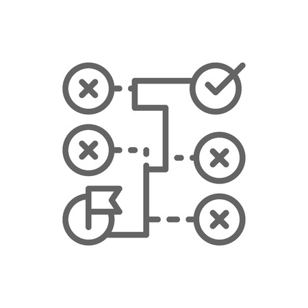 Vector correct solution, labyrinth, maze, right way, algorithm, coding block schemes line icon. Symbol and sign illustration design. Isolated on white backgroundのイラスト素材