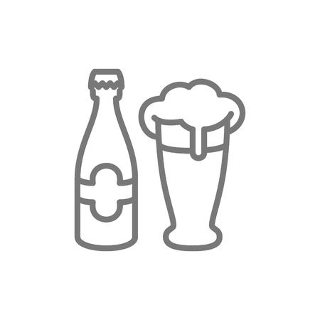 Vector bottle and beer glass line icon. Symbol and sign illustration design. Isolated on white backgroundのイラスト素材