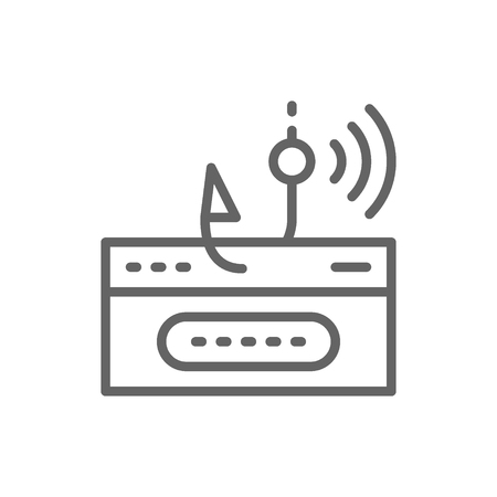 Account password and fishing hook, data phishing, hacking online scam line icon.のイラスト素材