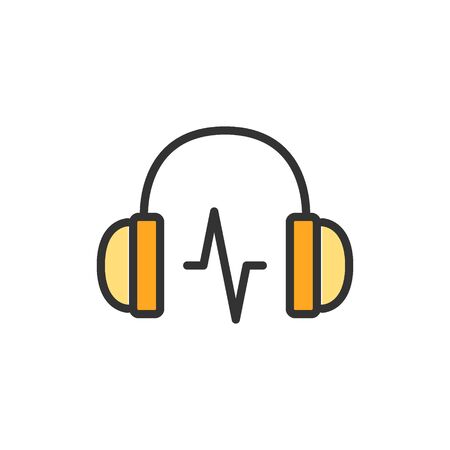 Vector headphone with sound wave flat color line icon.のイラスト素材