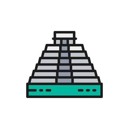 Vector Pyramid of Kukulkan at Chichen Itza, Mexico, landmark color line icon.のイラスト素材