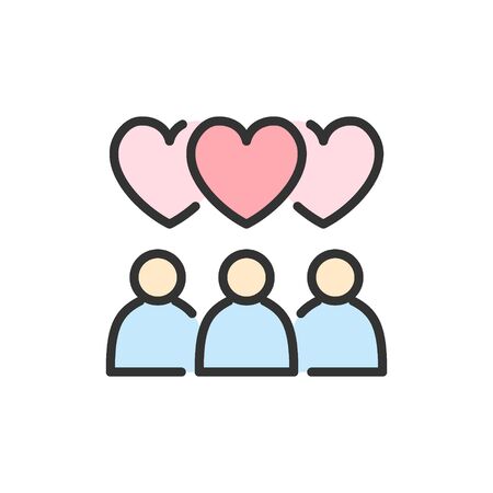 Vector people with heart bubbles, love chat flat color line icon.のイラスト素材