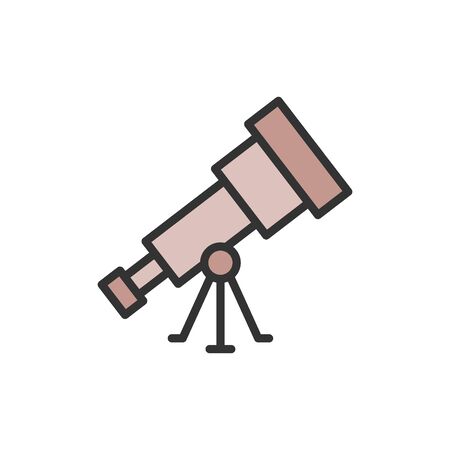 Vector telescope flat color line icon. Isolated on white backgroundのイラスト素材