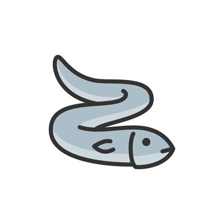 Vector eel, fish, aquatic animal flat color line icon.のイラスト素材