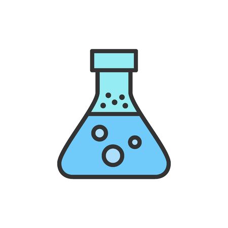 Vector experiment flask, chemical test tube flat color line icon.のイラスト素材