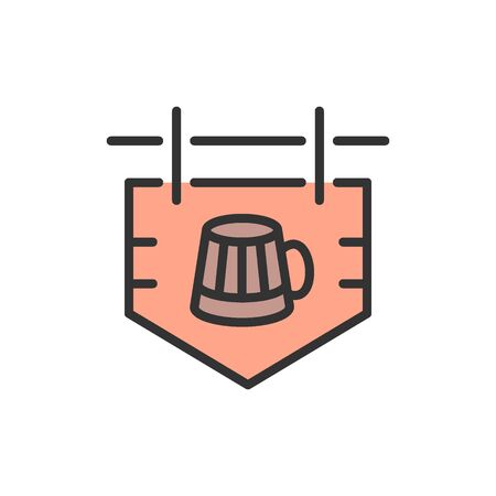 Vector bar signboard flat color line icon. Symbol and sign illustration design. Isolated on white backgroundのイラスト素材