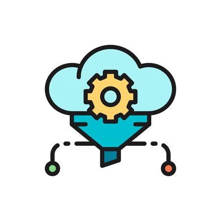 Cloud filter, big data, service database flat color line icon.のイラスト素材