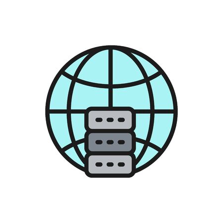 Global hosting server, data centr flat color line icon.のイラスト素材