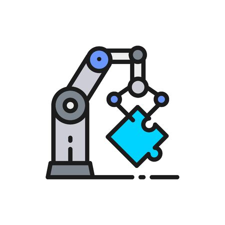 Vector robotic hand manipulator, industrial mechanical arm flat color line icon. Symbol and sign illustration design. Isolated on white backgroundのイラスト素材