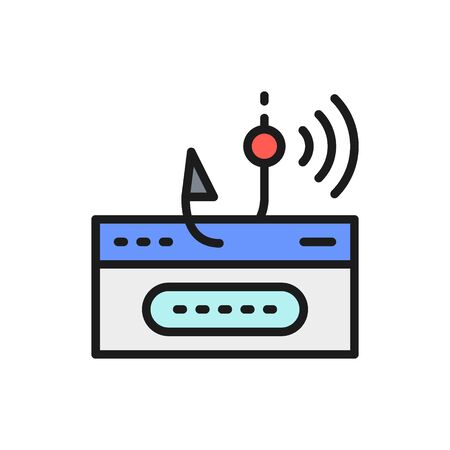 Account password and fishing hook, online scam flat color line icon.のイラスト素材