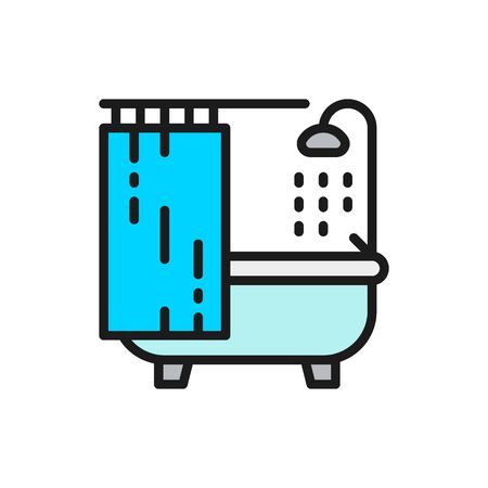 Bathtub flat color line icon. Isolated on white backgroundのイラスト素材
